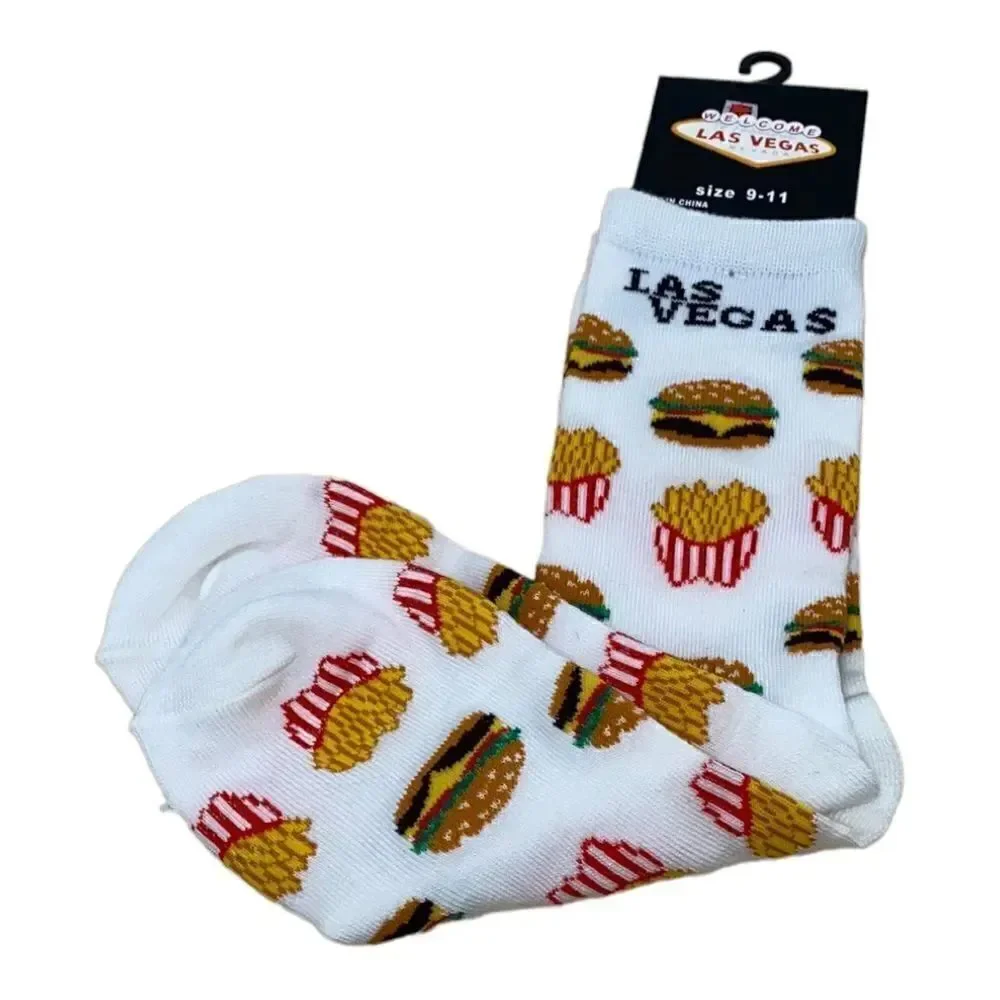 Las Vegas Burger and Fries Thin Crew Socks Sz 9-11❤️FREE WITH BUNDLE PURCHASE ❤️